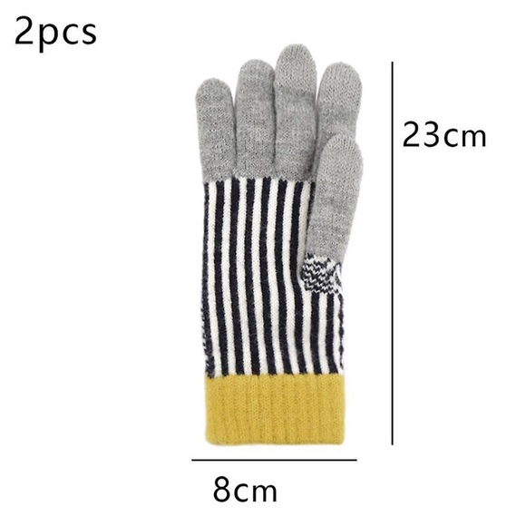 Houndstooth Herringbone Pattern Color Block Gloves Yellow Gray Warm Soft Stripes - Picture 11 of 12